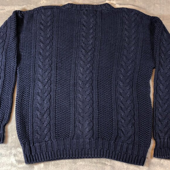 Van Heusen Vintage Over Easy - Chunky Cable Knit Pullover Sweater Men XL Navy - Picture 2 of 5